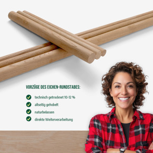 Round rod - planed oak - ⌀25x1000mm