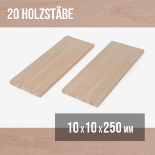 20er-Set Holzstäbe - Buche gehobelt - 10x10x250mm