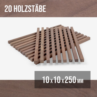 20er-Set Holzstäbe - Nussbaum gehobelt - 10x10x250mm